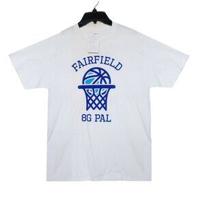 ⭐Mens Basketball Shirt Sz M port & company cotton puddle bear White blue Retro